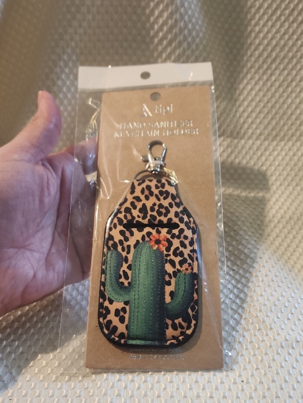 tipi Leopard Cactus Hand Sanitizer Keychain Holder - Brown/Green - Picture 7 of 7